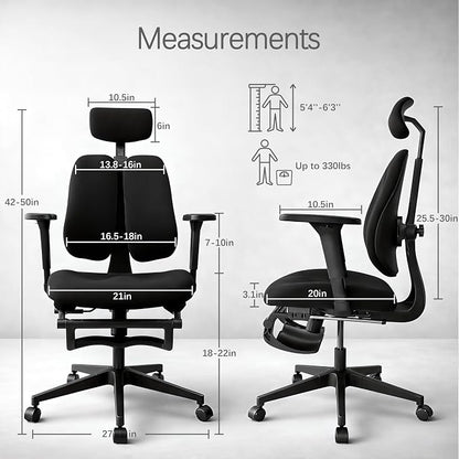 Ergonomic Office Chair, Dynamic Split Back Lumbar Support, Thick High-Density Molded Foam Seat, 4D Adjustable Armrests, Swivel High Back Computer Desk Chair with Footrest for Home Office, Flex S3