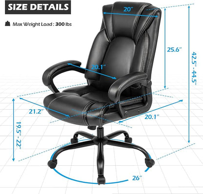 OUTFINE Office Chair Executive Office Chair Desk Chair Computer Chair with 5-Year hydrolysis-Resistant Leather Spring Cushion Ergonomic Support Tilting Function Upholstered in Bonded Leather Black