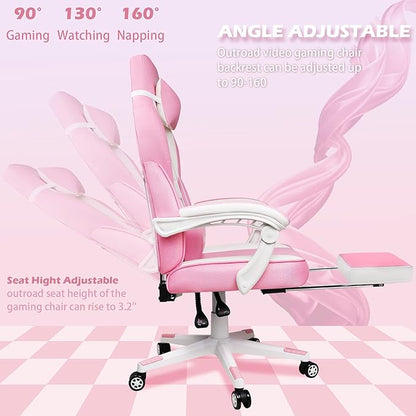 LEMBERI Big and Tall Gaming Chair 400lb Capacity, Heavy-Duty Office Chair with Reinforced Footrest, Wide Seat High Back PC Desk Chair with Linkage Armrests, Thickened Steel Frame, PU Leather, Pink