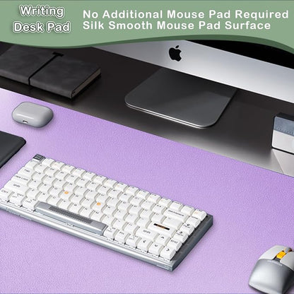 Boutilon Leather Desk Pad Protector,Non-Slip Mouse Pad,Laptop Desk Pad,Office Mouse Mat,Waterproof Leather Desk Blotter,Desk Writing Pad for Office and Home (XL-Purple,35.4"x 15.7")