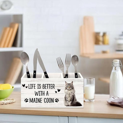 Maine Coon Cat Gifts Pen Holder for Desk, Gifts for MaineCoon Lovers Owners Pencil Organizer, Life is Better with A Maine Coon Cat Wood Pen Holder Desk Accessories Decor for Home Office