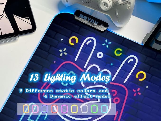 JMIYAV Black Gaming Mouse Pad RGB Mousepad Non-Slip Rubber Base Extra Large Cool XL XXL Computer Desk Pad Gaming Accessories Setup LED Light Up Big Mouse Pad for Gamer Gaming Over (31.5x12In)