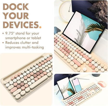 X9 Wired Keyboard and Mouse Combo with Phone/Tablet Holder - Full-Sized 109 Keys Pastel Keyboard and Adjustable DPI, Backlit Keyboard and Mouse for PC, Windows, MAC, Desktop, Laptop - Brown