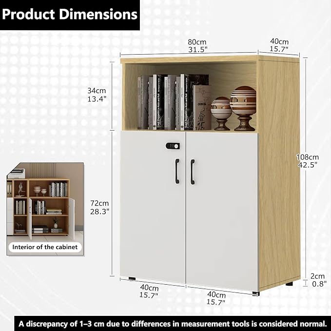 File Cabinet with Password Lock, Wood Lateral Filing Cabinet for Letter/A4 Files, 3 Drawer with Door, Printer Stand with Open Shelves for Home Office