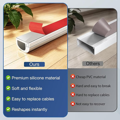 Silicone Cord Covers Wall Self-Adhesive Cord Covers for Wires on Wall Wire Hider Flexible Cable Hider with Side-Opening for Home Office TV Cable Management (0.31" W x 0.31" H x 240" L, White)