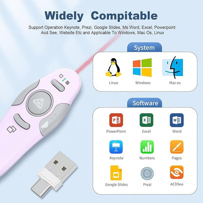 QUI Presentation Clicker Wireless Presenter Remote Clicker for PowerPoint Presentation Remote, PowerPoint Slide Advancer for Mac/Windows/Google Slide/Keynote, Purple, A-C