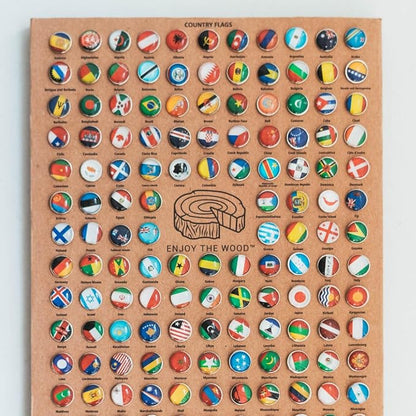 Enjoy The Wood 3D Wooden World Map Wall Art - Large Travel Map with Pins for Art Decor - Decorative Map of the World for Home, Office - Travel Wall Art Housewarming Gift Idea (Flags Push Pins, Pins)