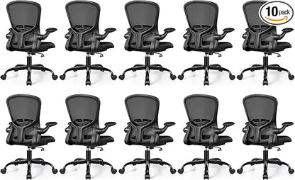 FelixKing Office Desk Chairs, Ergonomic PC Desk Chair with Wheels, Adjustable Lumbar Support and Height, Swivel Computer Chair with Flip-up Armrests, Ergo Mesh Backrest for Working (Black, Pack of 10)