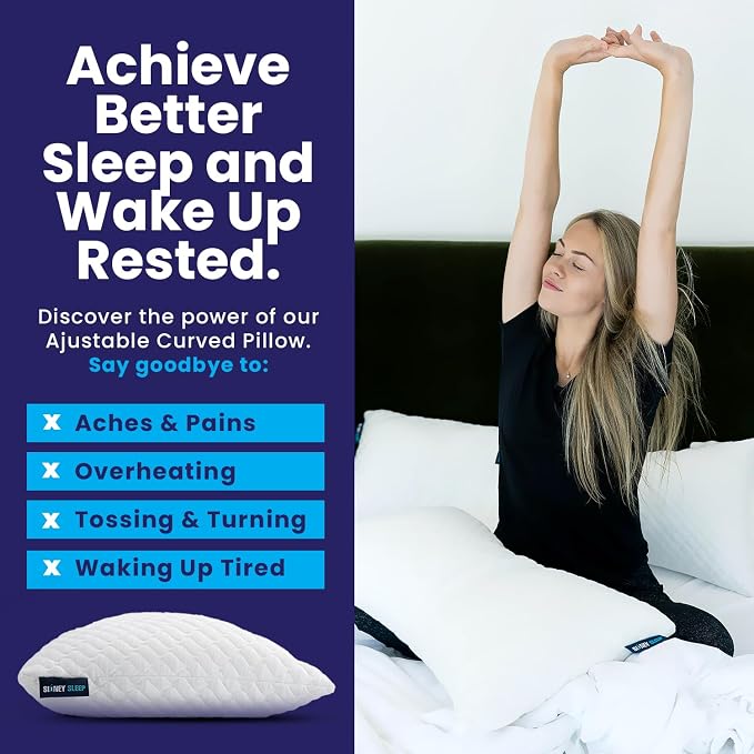 Sidney Sleep Adjustable Curved Pillows for Neck and Shoulder Support with Extra Shredded Fill - Cervical Contour Pillow for Side and Back Sleepers - Queen Size 19" x 29" CertiPUR-US Certified (White)