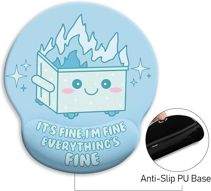 Blusabaca Dumpster on Fire Mouse Pad with Wrist Rest, Funny Cute Ergonomic Mouse Pads for Desk Wrist Support, Mousepad for Wireless Mouse Gaming Work Home Desk Accessories Office Supplies Decor Women