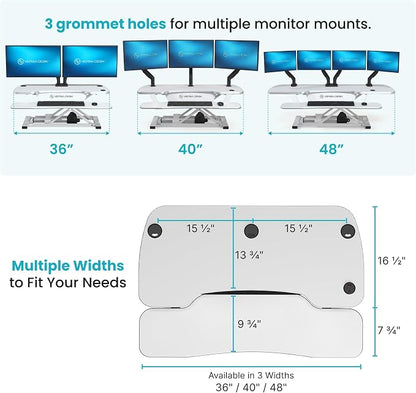 VERSADESK PowerPro 36 Inch Electric Standing Desk Converter – Push-Button Height Adjustable Sit to Stand Desk Riser for Dual Monitors & Laptop – Motorized Desktop Workstation with Wide Keyboard Tray