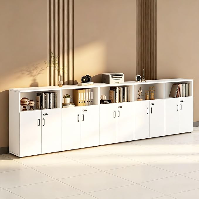 File Cabinet with Password Lock, Wood Lateral Filing Cabinet for Letter/A4 Files, 3 Drawer with Door, Printer Stand with Open Shelves for Home Office