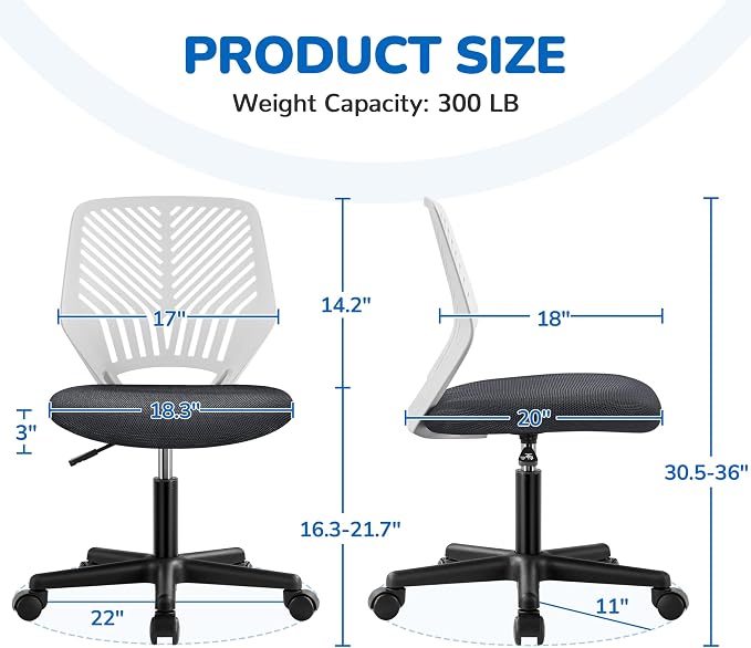 Topeakmart Armless Task Desk Chair - Mesh Lumbar Support, Ergonomic, Swivel for Small Spaces, Dark Gray