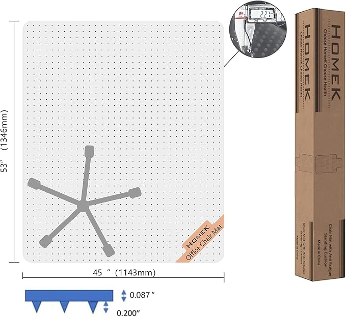Office Chair Mat, 45" x 53" Clear Carpet Chair Mats for Low Pile Carpeted Floors Home Office, Studded Floor Mat for Office Chair on Carpet