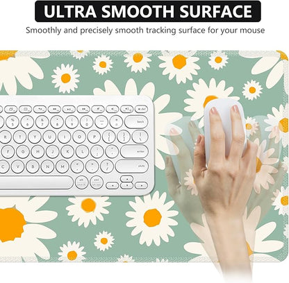 iCasso XXL Large Mouse Pad for Desk, Anti-Slip Big Mousepad with Stitched Edges, Keyboard Mat for Work, Gaming (Daisy)