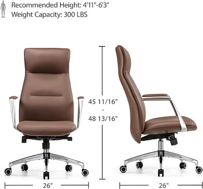 EUREKA ERGONOMIC Royal Slim Executive High Back Brown Leather Office Chair, Home Desk Chair for Adults, Big and Tall with Wheels, Swivel Rolling