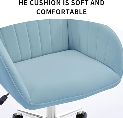 YITAI Velvet Office Desk Armchairs with Silver Base and Wheels,Modern Height Adjustable 360 Degree Swivel Upholstered Vanity Chairs for Living/Room Bedroom/Study,Light Blue