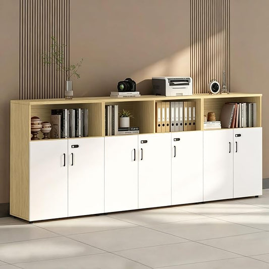 File Cabinet with Password Lock, Wood Lateral Filing Cabinet for Letter/A4 Files, 3 Drawer with Door, Printer Stand with Open Shelves for Home Office