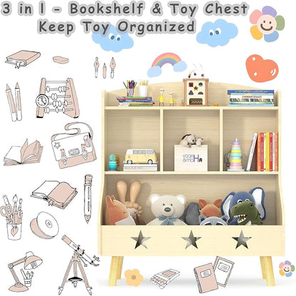 Adompacat Cube Bookshelf Storage Organizer Bookcase, Wide Open Storage Bookcase for Toddlers, Freestanding Display Bookshelve, Modern Toy Shelf for Bedroom, Living Room, Nursery and Classroom(Oak)