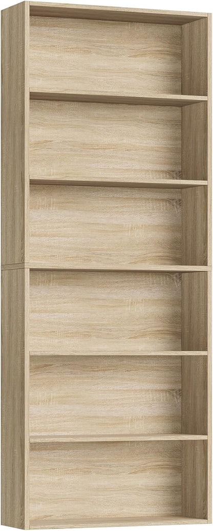 FOTOSOK 6-Tier Open Bookcase and Bookshelf, Freestanding Display Storage Shelves Tall Bookcase for Bedroom, Living Room and Office, Light Oak