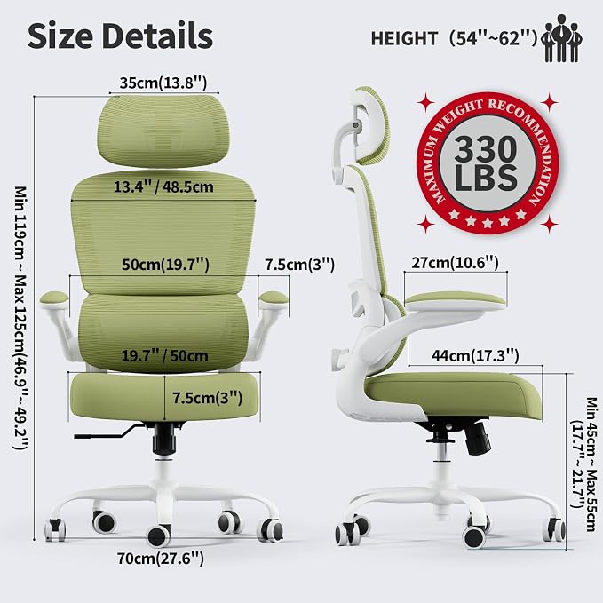 TRALT Office Chair Ergonomic Desk Chair, 330 LBS Home Mesh Office Desk Chairs with Wheels, Comfortable Gaming Chairs (Green)