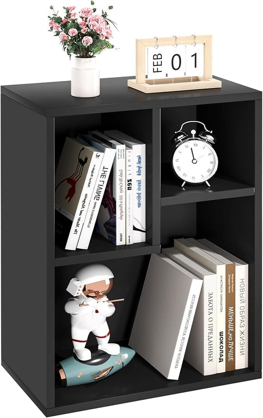 VECELO 3-Cube Small Bookshelf, Modern Bookcases with Shelves Height Up to 12.8 Inches, Suit for Common Size Textbook, Vertical or Horizontal, Cubby Storage Organizer,Vintage Black