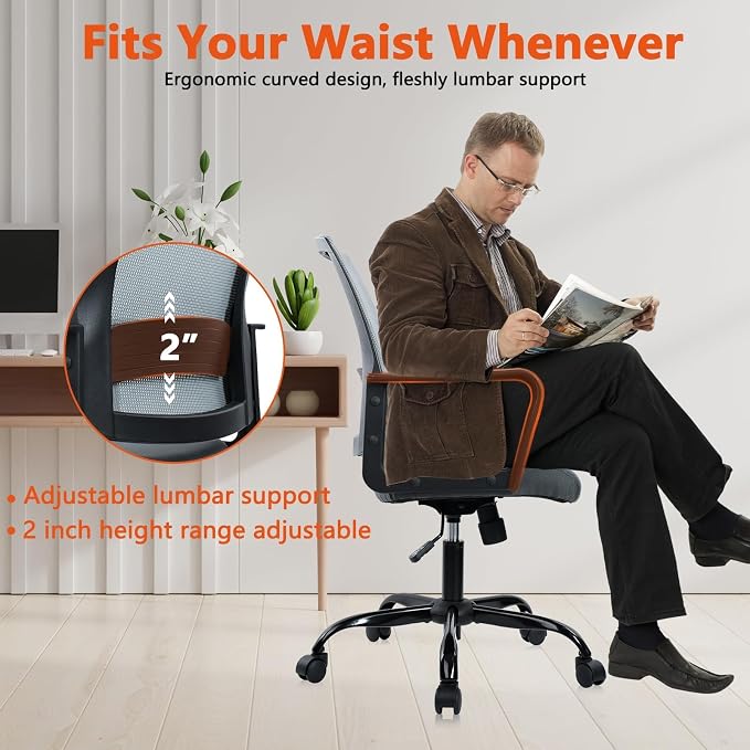CLATINA Ergonomic Office Desk Chair - Mesh Office Chair with Adjustable Lumbar Support, Rolling Comfortable Computer Task Chairs with Arms for Home Conference-Gray, 20 Pack