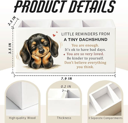 Positive Dachshund Pen Pencil Holder Desk Decor Gifts for Women | Cute Dachshund Inspirational Pen Pencil Wooden Organizer Office Desk Accessories Decor for Dorm Room Bedroom Tabletop