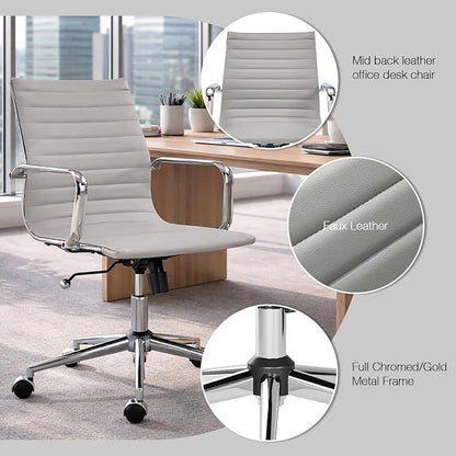 Gray Office Chair Ergonomic Computer Desk Chairs Executive Conference Room Chair Leather Modern Home Office Chair for Desk Mid Back Adjustable Swivel Chairs with Lumbar Support(Gray)…
