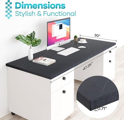 Kaboon Universal Tabletop 47.25"x30", Solid One-Piece Melamine Table Top, Double Desk L-Desk DIY, Home and Office,Cloud Atlas/Black Marble