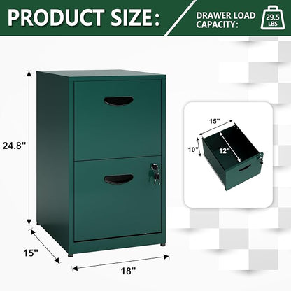 Polup 2 Drawer File Cabinet with Lock, Office File Cabinet with Drawers for Under Desk, Small Filling Cabinet for Home Office, Green, Assembly Required