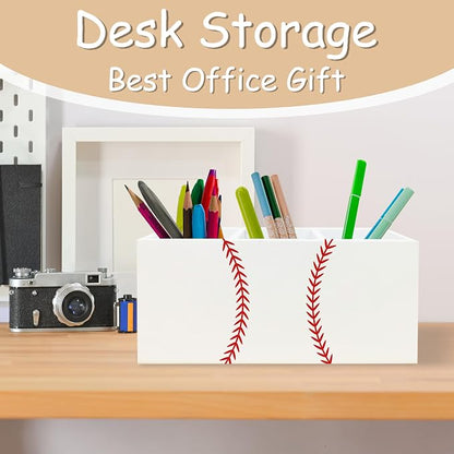 Baseball Gifts Pen Pencil Holder Organizer for Desk, Baseball Room Decor, Base Ball Fan Lovers Player Gifts Wooden Box Block Sign for Home Office Tabletop Decor