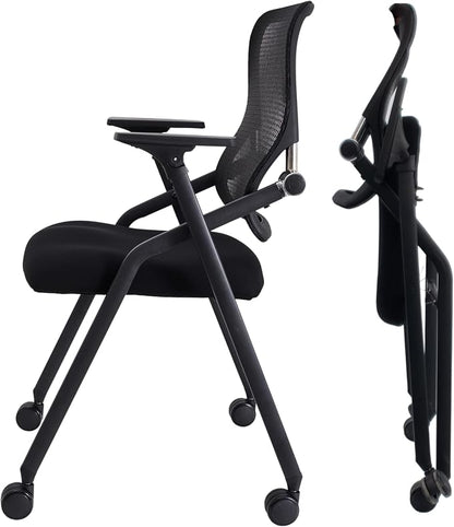 PRO, Stackable & Foldable Conference Room Chairs with 2X Thick Cushion, Lumbar Support, Armrest - Mesh Bouncing Back for Office Meeting, Conference, Training Room Chair 1 Pack
