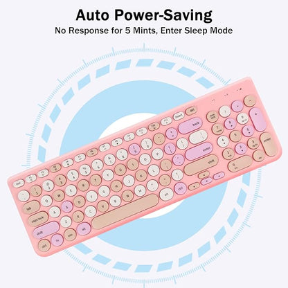 Wireless Keyboard and Mouse Combo, Retro Typewriter Keyboard with Round Keycaps, 2.4GHz USB Cute Wireless Keyboard Mouse for Computer, Desktop, Laptop and Computer (Pink-Colorful)