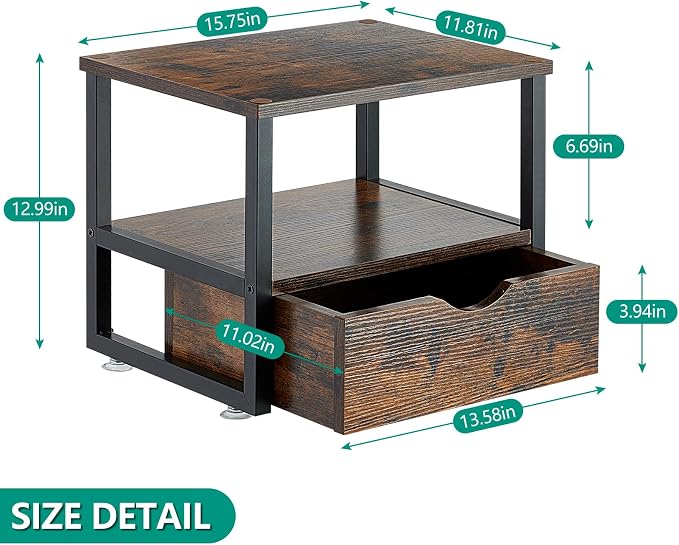 2 Tier Desktop Printer Stand,Printer Stand with Drawers,Printer Shelf for Top of Desk ，Multi-Purpose Desk Organizer for Home Office, Fit Fax Machine, Scanner,Rustic Brown
