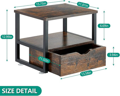 2 Tier Desktop Printer Stand,Printer Stand with Drawers,Printer Shelf for Top of Desk ，Multi-Purpose Desk Organizer for Home Office, Fit Fax Machine, Scanner,Rustic Brown