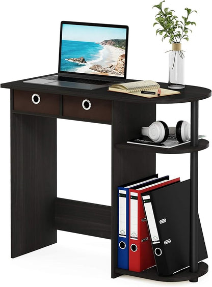 Furinno Go Green Desk, 31.5" Wide Gaming Desk with 2 Side Shelves and Storage Bins, Computer Desk, Office Desk for Home Office, Study Room, Dorm, Bedroom, Espresso
