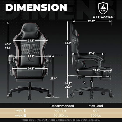 GTPLAYER Gaming Chair with Speakers, Video Game Chairs with Footrest, PC Gamer Chairs for Adults - Padded High Back Ergonomic Reclining Silla Gamer, Linkage Armrest, Ace Pro, Red