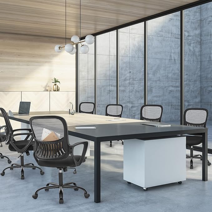 Sweetcrispy Home Office Managerial Executive Chair with Ergonomic Design, Mid-Back Mesh 360° Swivel, Comfortable Lumbar Support, Comfy Arms for Bedroom,Study,Student, Black