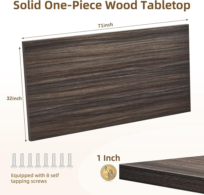 Universal Solid One-Piece Wood Table Top, 71"x32"x1" Workbench Top - Rectangular Particle Board for Standing Desk, Home Office Desk Countertop DlY, Washer Dryer, Coffee, Bar Tabletop