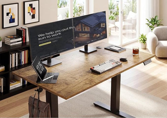YDN Electric Standing Desk Adjustable Height, 55 x 24 Inches Sit Stand up Desk with Memory Presets & Cable Management, Home Office Desk for Office & Computer Workstation, Black Frame/Rustic Brown Top