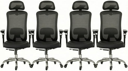 HUANUO Ergonomic Office Chair with 6D Armrest, Seat Depth Adjustment, Lumbar Support, Quiet Rubber Caster, High Back Mesh Gaming Chair with 3D Headrest, Big and Tall Chair for Home Office, Pack of 4