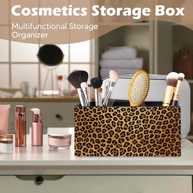 DILSJ Trendy Retro Leopard Pen Pencil Holder Organizer for Desk, Cheetah Print Room Decor, Golden Cheetah Print Office Supplies Wooden Box Signs for Women Office Desk Tabletop Decoration