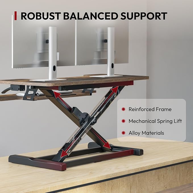 SANODESK 36" Standing Desk Converter, Height Adjustable Sit-Stand Computer Riser, Dual Monitor Workstation with Keyboard Tray, Ergonomic Tabletop, Rustic Brown