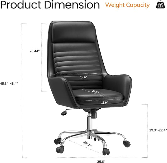 COLAMY Ellis High-Back Home Office Desk Chair, Leather Executive Chair with Integrated Armrests, Black