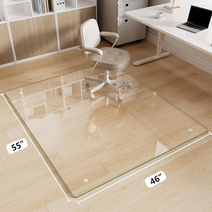 Glass Chair Mat 46" x 55" Heavy Duty Tempered Glass Office Chair Mat, Glass Floor Mat with Round Corner and Polished Edge for Smooth Glide, Office Chair Mat for Carpet, Hardwood Floor