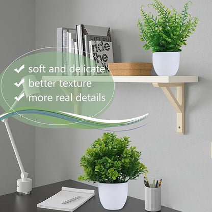 GREENTIME 2 Pack Small Fake Potted Plants for Home Decor Faux Eucalyptus Plant in White Pot Artificial Mini Fern Greenery for Bathroom Shelf Indoor Office Desk Living Room Kitchen Decorations