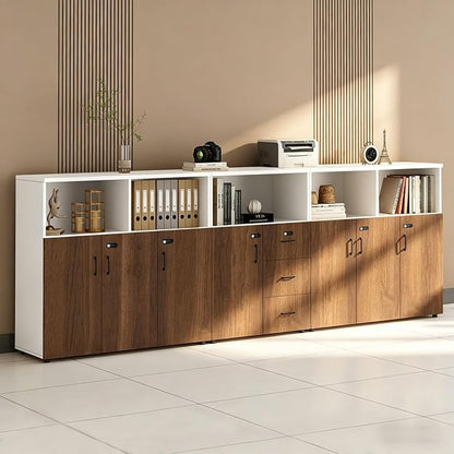 File Cabinet with Password Lock, Wood Lateral Filing Cabinet for Letter/A4 Files, 3 Drawer with Door, Printer Stand with Open Shelves for Home Office