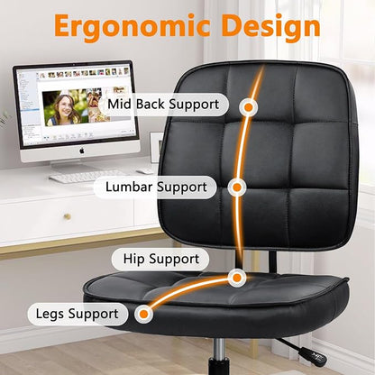CLATINA Armless Home Office Chair with Lumbar Support and Wheels, Small PU Leather Ergonomic Low Back Desk Chairs No Arms, Adjustable Height 360° Swivel Rolling Computer Task Chair, Black, 6 Pack