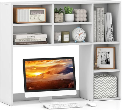 GOFLAME 7 Cubes Desktop Bookshelf, 37” Desk Organizer Shelf with 3 Adjustable Shelves, 3-Tier Wood Countertop Display Rack, Multipurpose Tabletop Desk Hutch for Dorm, Home Office, White